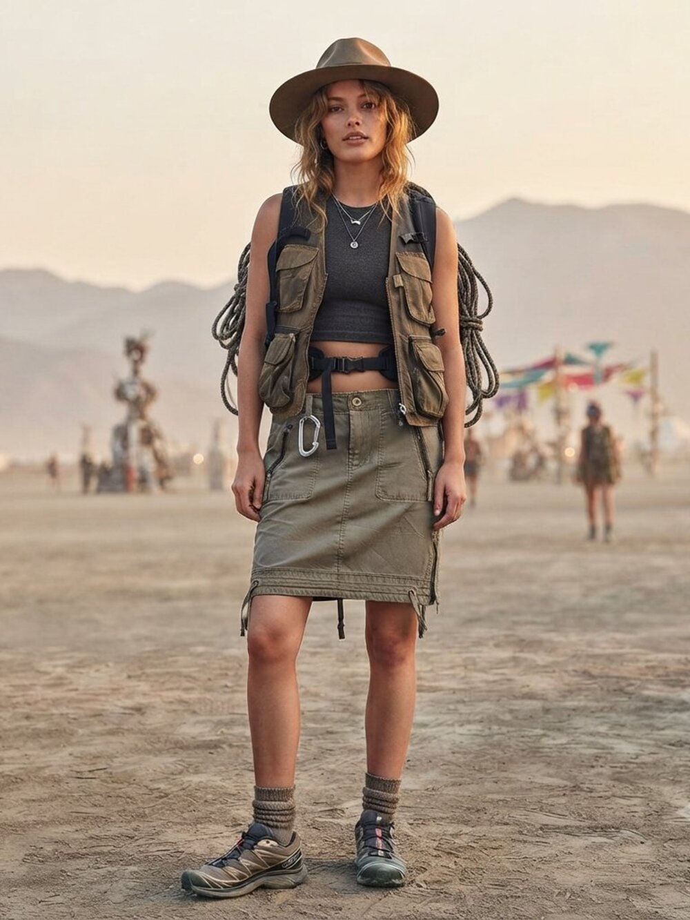 Molecule Utility Khaki Green Cotton Canvas Skirt L